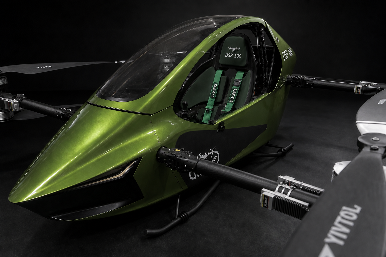 Product visualization looking over the shoulder into an eVTOL cockpit