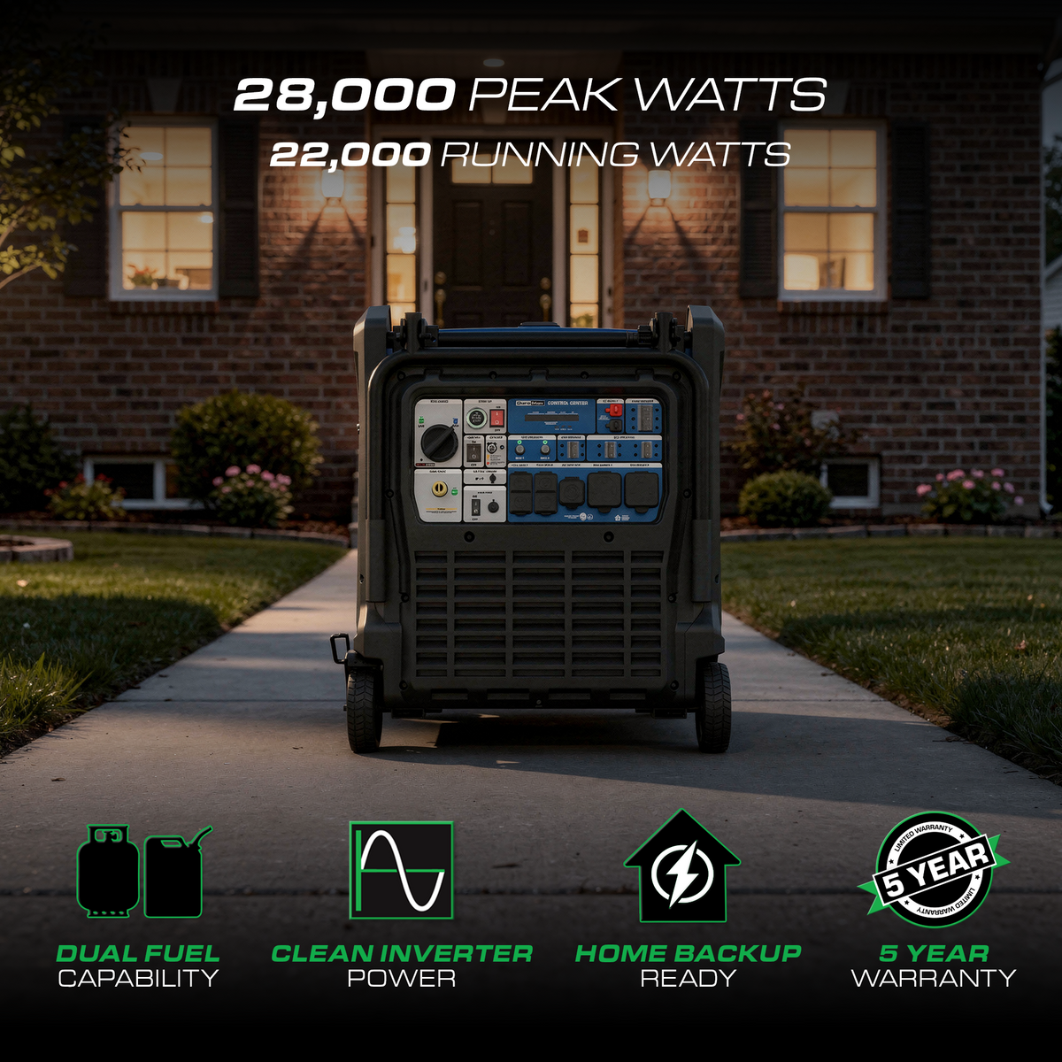 DuroMax 28,000 Watt V-Twin Dual Fuel Portable Digital Inverter Generator  - XP28000iH